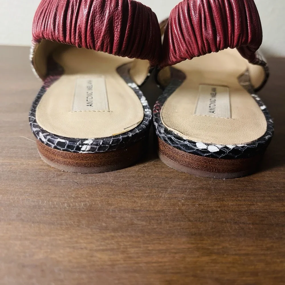 Antonio Melani Radyn Leather‎ Snake Print  Sling Back Flats Burgundy Black Sz 10